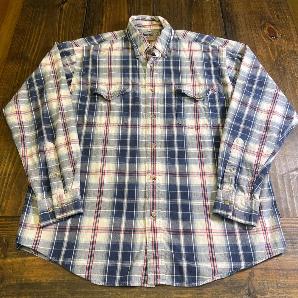 Red Lodge Mens Blue White Red Plaid Long Sleeve Button Down Flannel Shirt XL